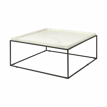HOMEROOTS Square Top & Black Metal Base Coffee Table, White Marble 376304